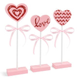 3 Pieces Valentines Day Tiered Tray Decor Set, Wooden Heart Valentines Day Table Decor, Pink Valentines Day Decorations For Home Tables (Pink)