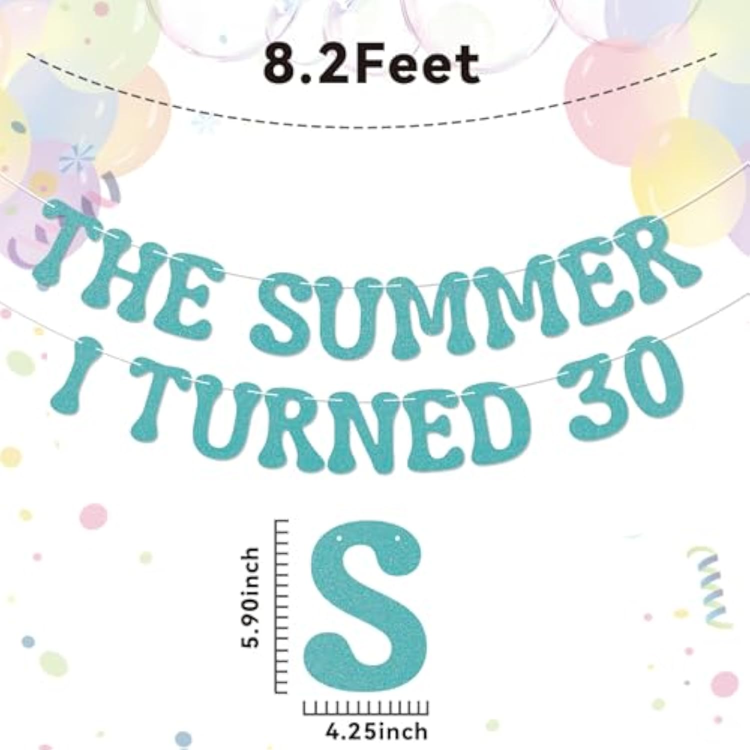Summer I Turned 30 Banner, Blue Glitter Cheers to 30 Years Beach Party Decor