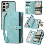 For Samsung Galaxy S25 Ultra Wallet Case With Card Holder, Detachable Magnetic Phone Case For S25 Ultra,Pu Leather All-Round Protective Phone Case Wallet With Wrist Strap,Blue