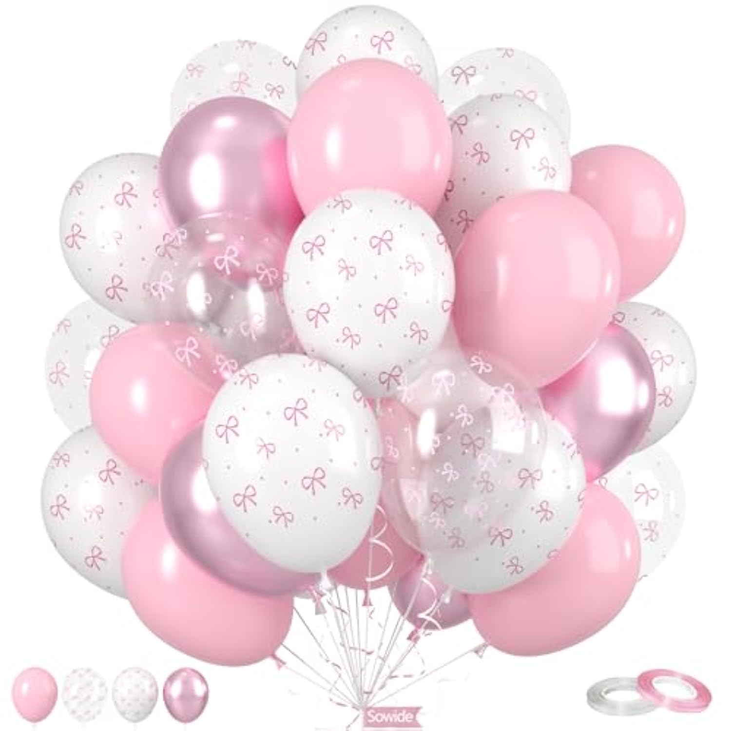 50pcs Pink Bow Latex Balloons for Birthday, Bachelorette & Wedding Parties