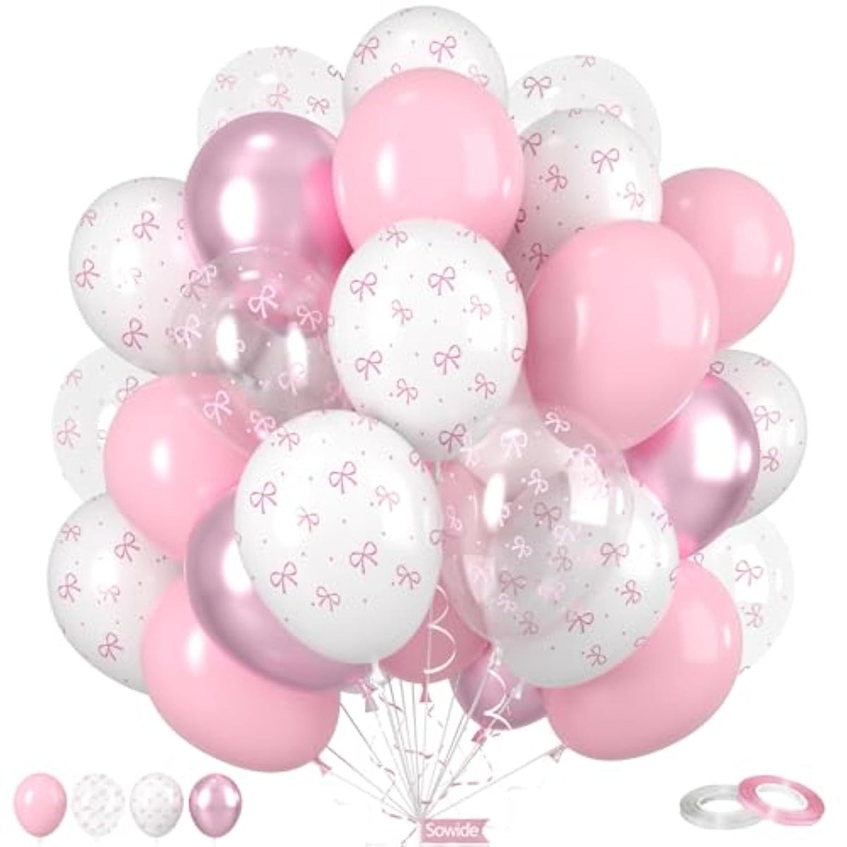 50pcs Pink Bow Latex Balloons for Birthday, Bachelorette & Wedding Parties