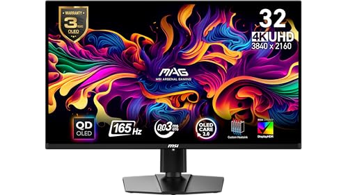 Mag 321Up Qd-Oled 32-Inch Qd-Oled 3840 X 2160 (Uhd) Computer Monitor, 165Hz, Adaptive-Sync, Hdmi, Display Port, Vga Port, Vesa Mountable, Tilt, Height Adjustable, Speaker, 0.03Ms, Black