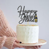 Happy New Year 2026 Cake Topper Black Glitter for Party Decorations