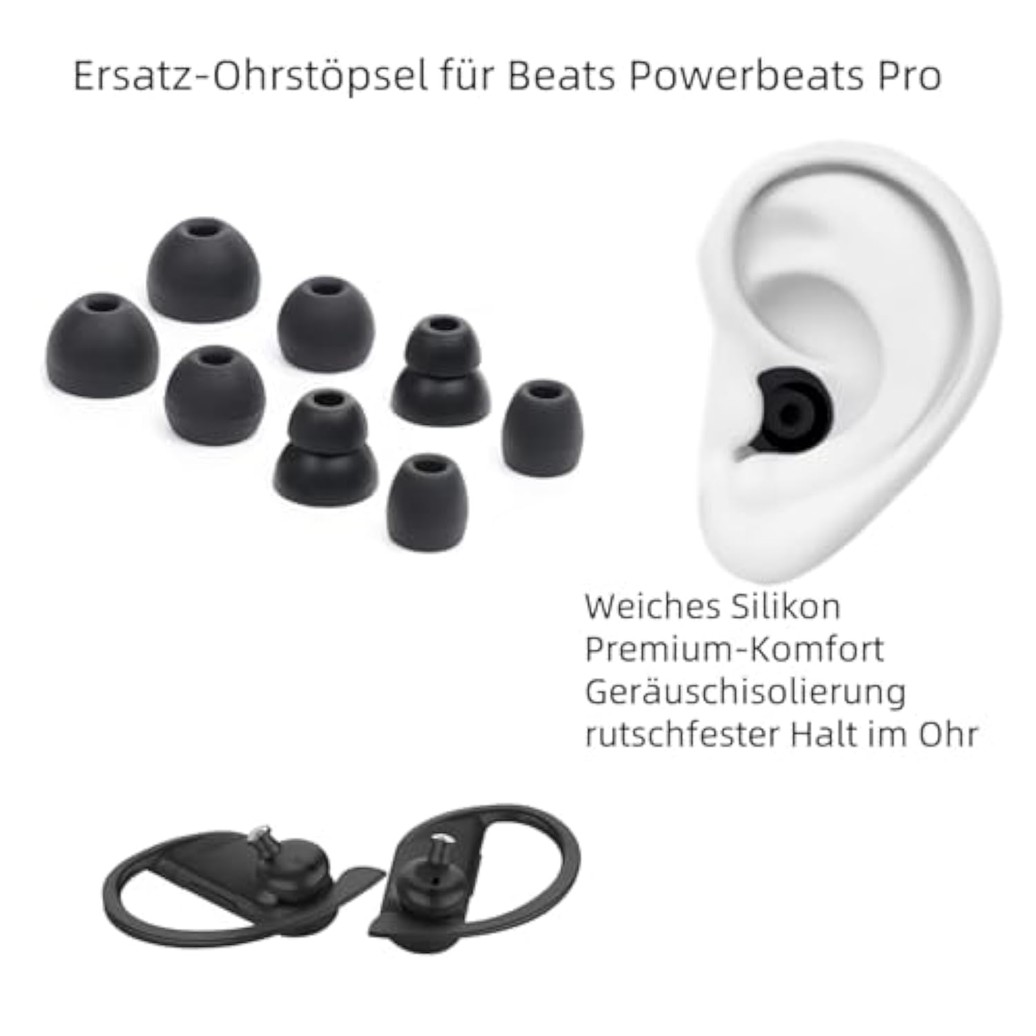 Replacement Ear Tips Silicone Earbuds Compatible Beats Powerbeats Pro Wireless Earphones Tips Earplug Headphone Cover Sweatproof Easy To Use Comfortable Ear Buds 8 Pairs Black