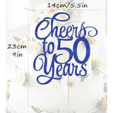 Royal Blue Glitter Cheers to 50 Years Cake Topper Birthday Anniversary