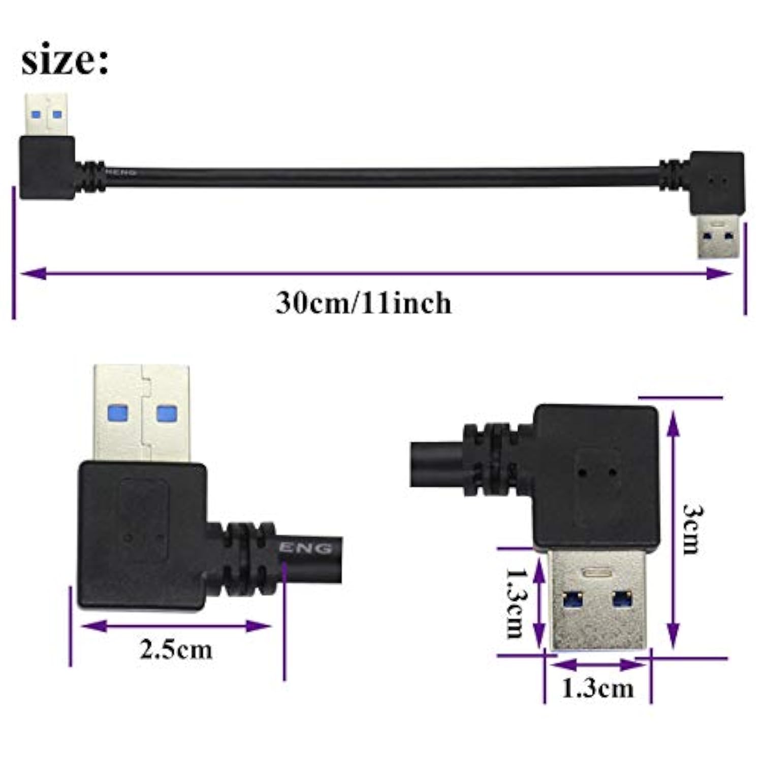 90 Degree Usb 3.0 A Extension Cable Left & Right Angle Usb 3.0 Type A Male To