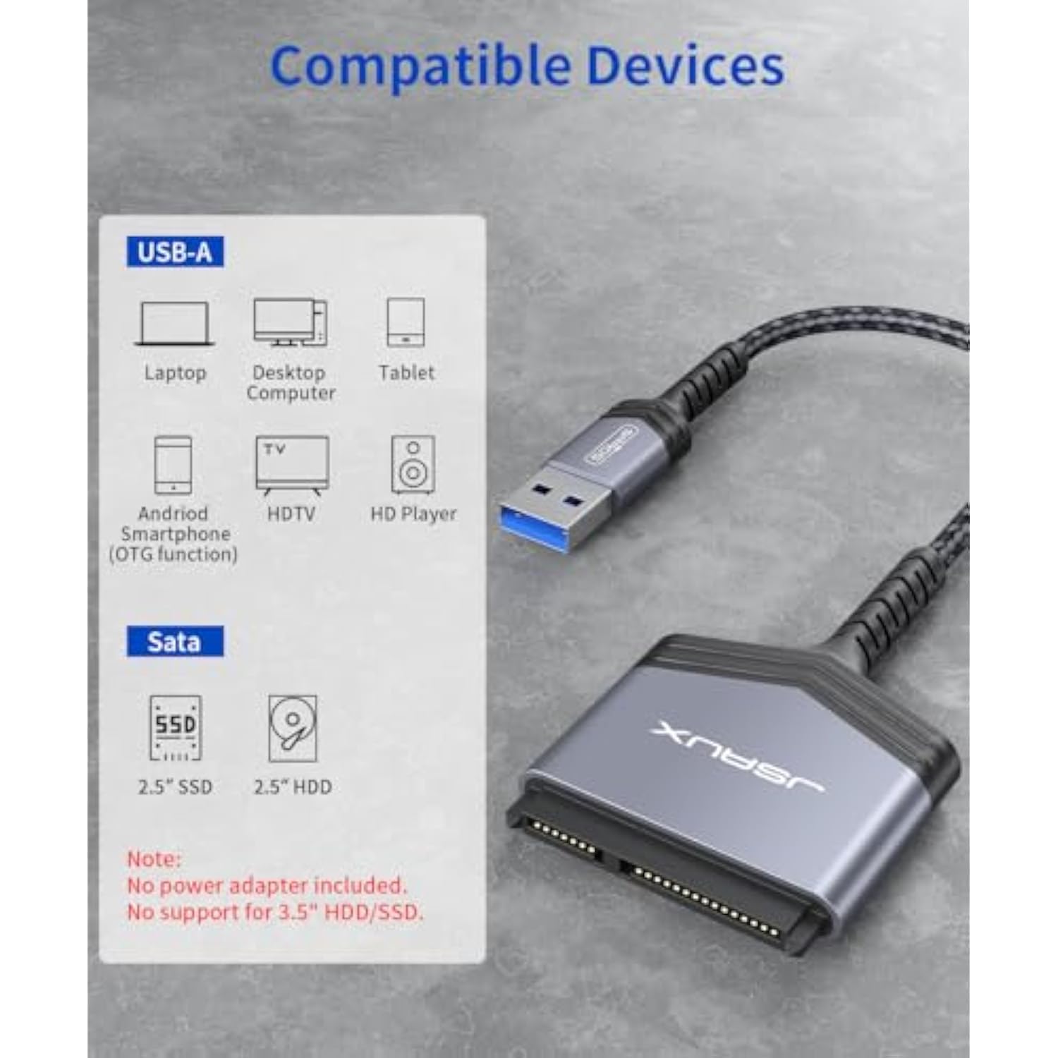Sata To Usb A Cable, Usb A 3.0 To 2.5” Sata Iii Hard Drive Adapter Aluminum Sh