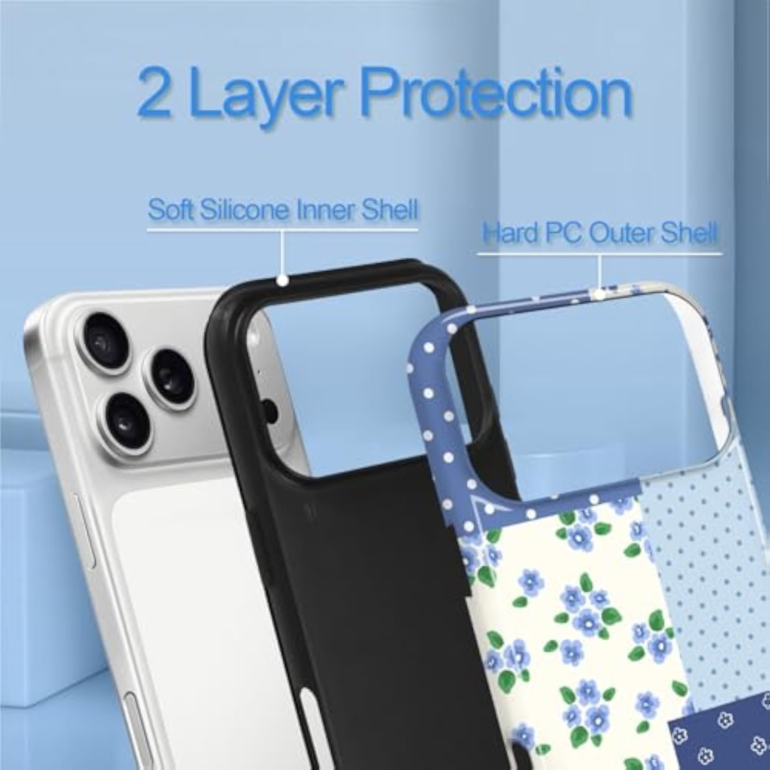 Magnetic Collage Phone Case for iPhone 17 Pro Max, Blue Floral Pattern
