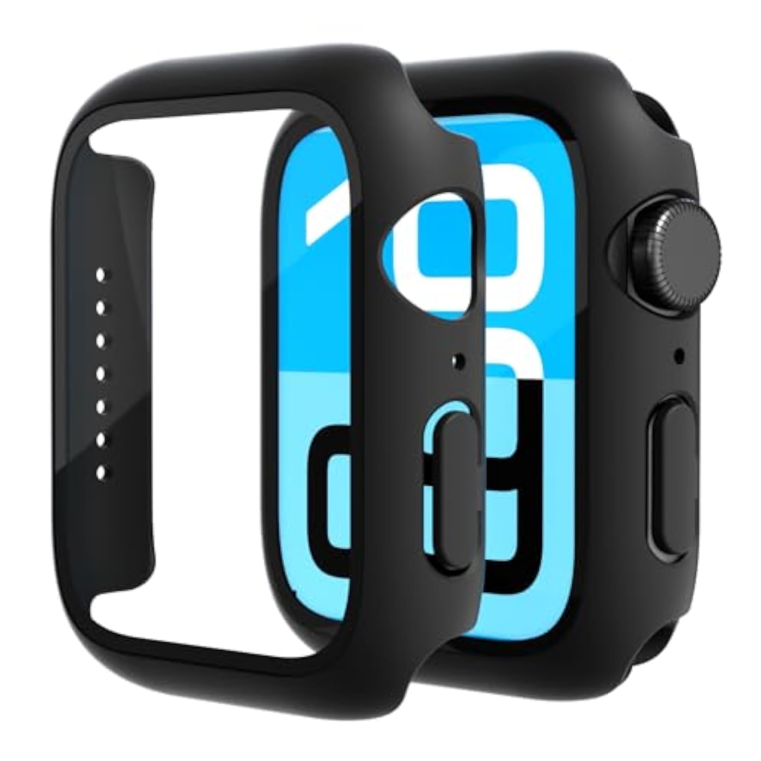 2 Pack Tempered Glass Case Compatible for Apple Watch, Hard PC Screen Protector Overall Protection Lightweight Scratch Resistant (Black, 44mm)