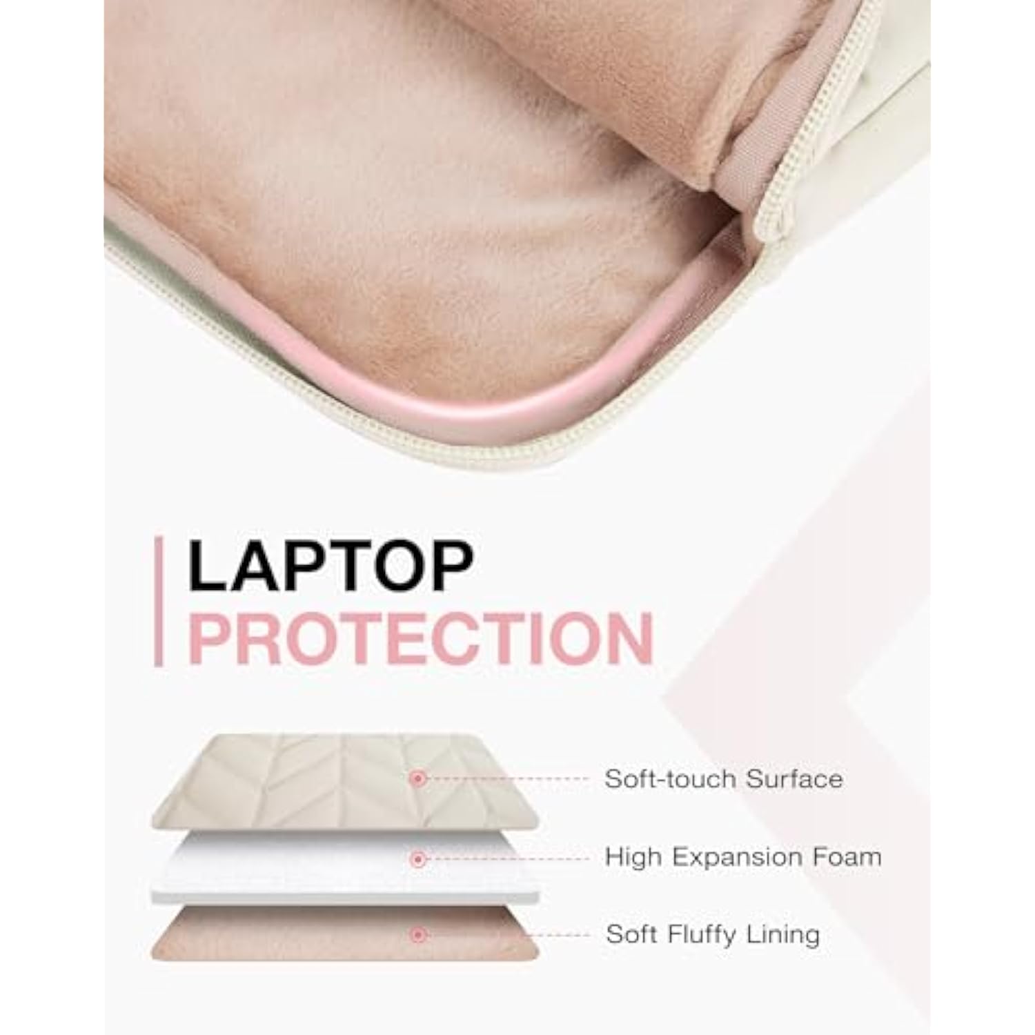 BAGSMART 15-16 inch Laptop Case with Handle, Puffy Padded Laptop Bag Sleeve for Women, Portable MacBook Air/Pro Case Compatible with Dell, HP, Lenovo, ASUS, Acer, Huawei Computer, Beige