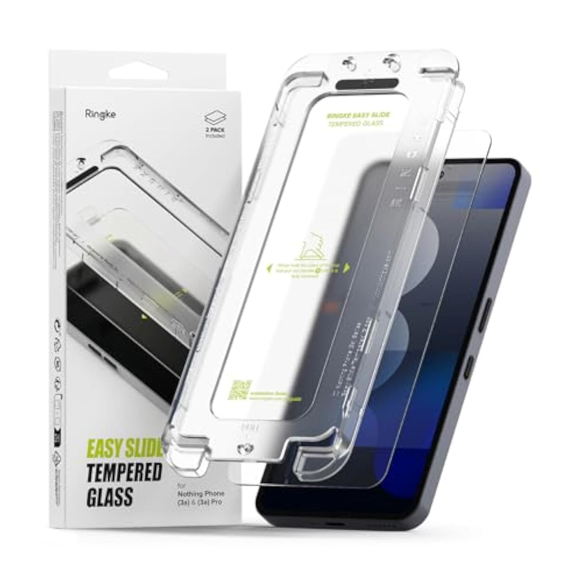 Ringke Easy Slide [Super Easy to Install] Compatible with Nothing Phone 3a / 3a Pro Screen Protector, Case Friendly 9H Hardness Tempered Glass with Simple installation Tool - 2 Pack