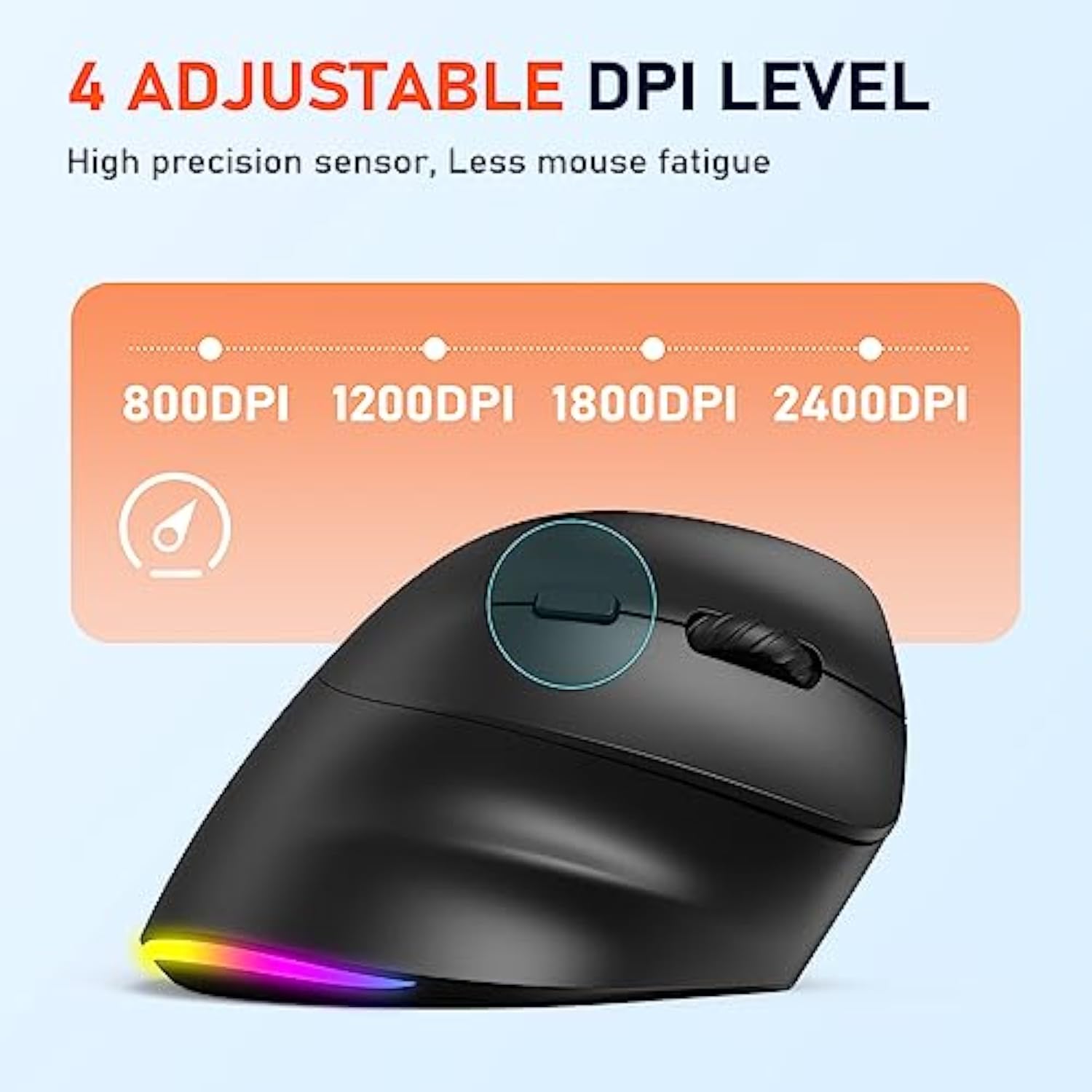 MEETION Ergonomic Mouse, Wireless Vertical Mouse RGB Backlit Rechargeable Mice for Bluetooth(5.2 + 3.0) & USB-A with USB-C Adapter 4 Adjustable DPI for Mac/Windows/Andriod/PC/Tablet/iPad Black