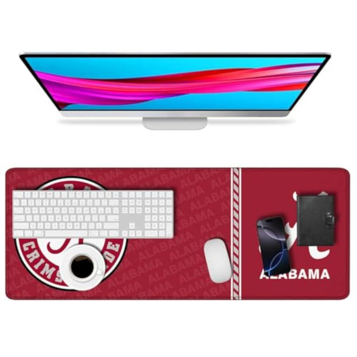 Large Extended Gaming Mouse Pad With Stitched Edges, College Football Non-Slip Waterproof Rubber Base Mouse Pad For Alabama Office, Computer, Keyboard, Laptop And Home Desk Pad 31.5 X 11.7 Inch