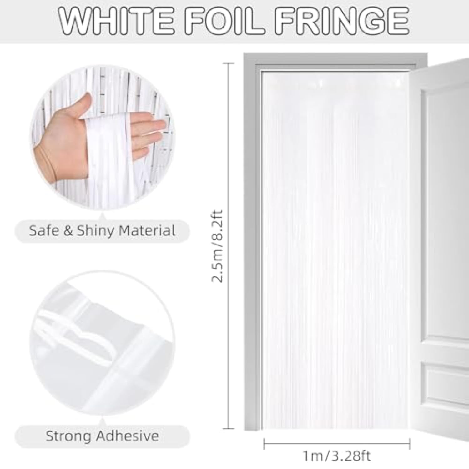 White Fringe Curtain Party Streamers, 12 Pack 3.3Ft X 8.2 Ft Foil Curtain Backdrop Tinsel Foil Fringe Curtains Photo Booth Backdrop Streamer For Birthday, Wedding, Baby Shower, Disco Party