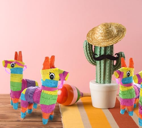 6 Pack Mini Donkey Pinatas 7.5x5.5", Rainbow Party Decoration for Cinco De Mayo, Pinatas for Fiestas, Taco, Llama Birthday, Carnival, Classroom & Table Centerpiece Party Favor