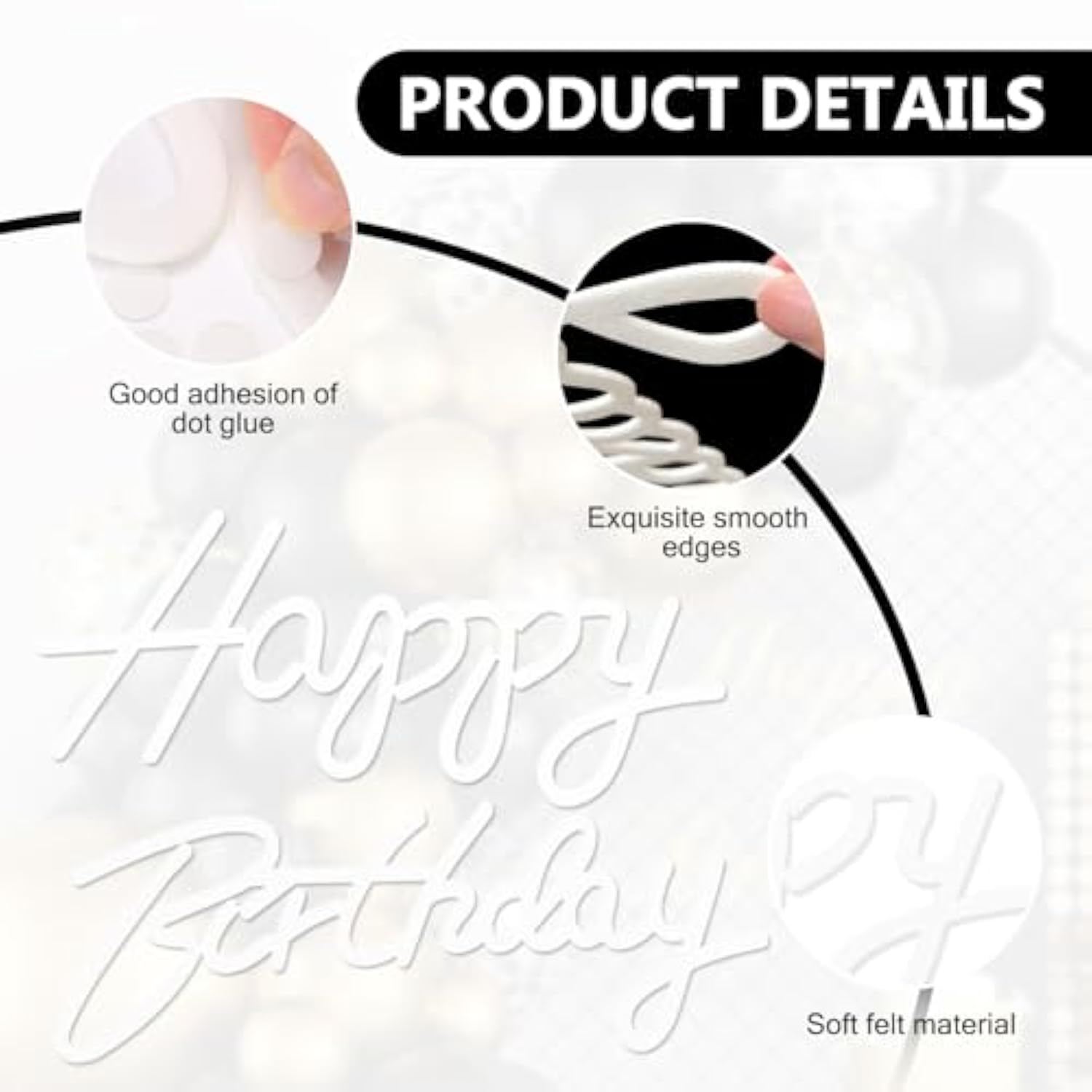 White Felt Happy Birthday Sign for Arch & Balloon Backdrop Decorations