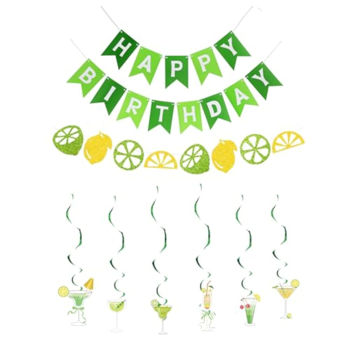 Birthday Decorations,Green Margarita Happy Birthday Banner With Martini Hanging Swirl Streamers, Margarita Party Decorations Accessory For Women Man