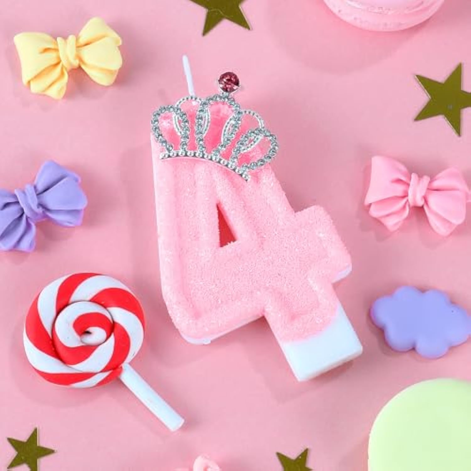Pink Birthday Candle Crown Number 4 Candles Cake Candle,Pink Birthday Cake Topper Cupcake Decorations Party Decor For Girls And Women Anniversary Celebrations Supplies Favors