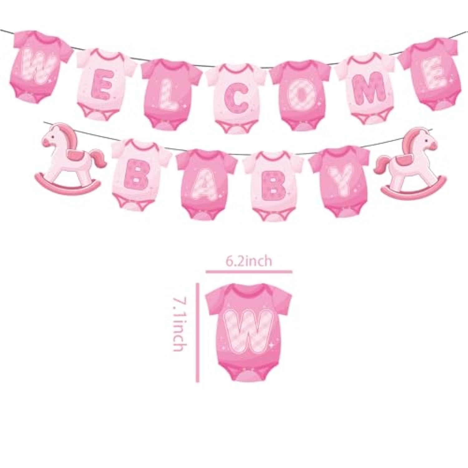 Pink baby shower décor with welcome baby banner and sign for girls