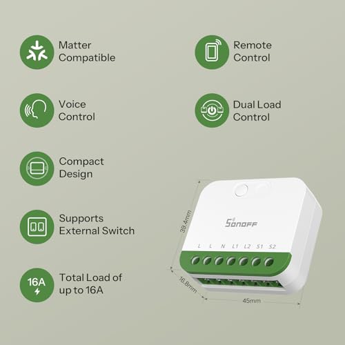 Mini Duo (Matter Over Wifi) 2 - Channel Wifi Smart Switch, Matter - Enabled, 16A Total Load, Compact For Standard Boxes, Remote & Automated Control