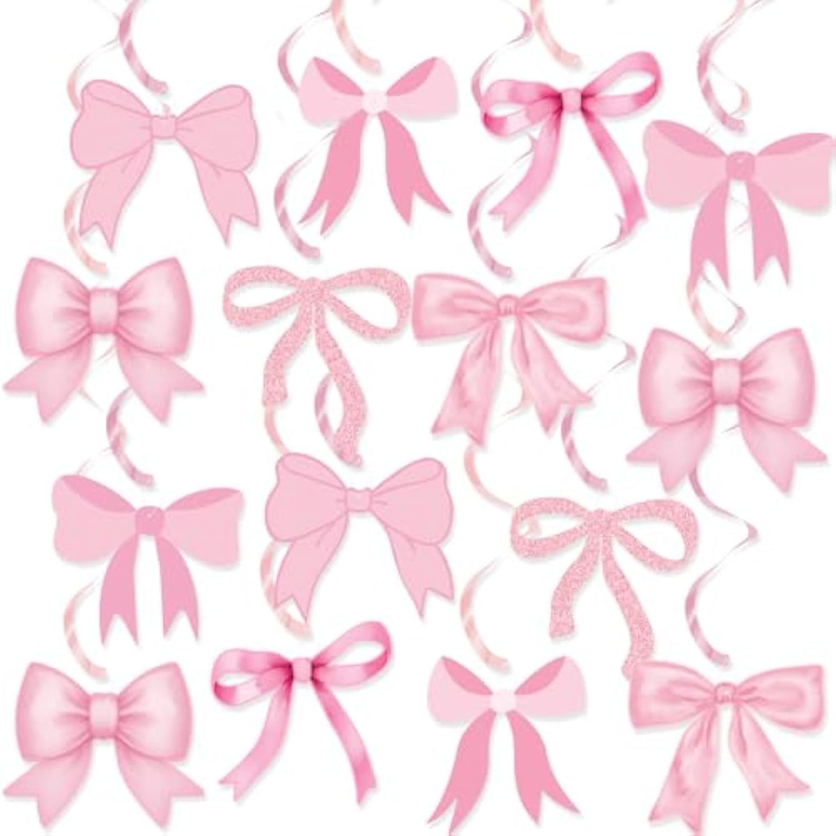 20Pcs Pink Bow Hanging Swirls, Girl Birthday Baby Shower Bachelorette Decor