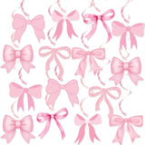 20Pcs Pink Bow Hanging Swirls, Girl Birthday Baby Shower Bachelorette Decor