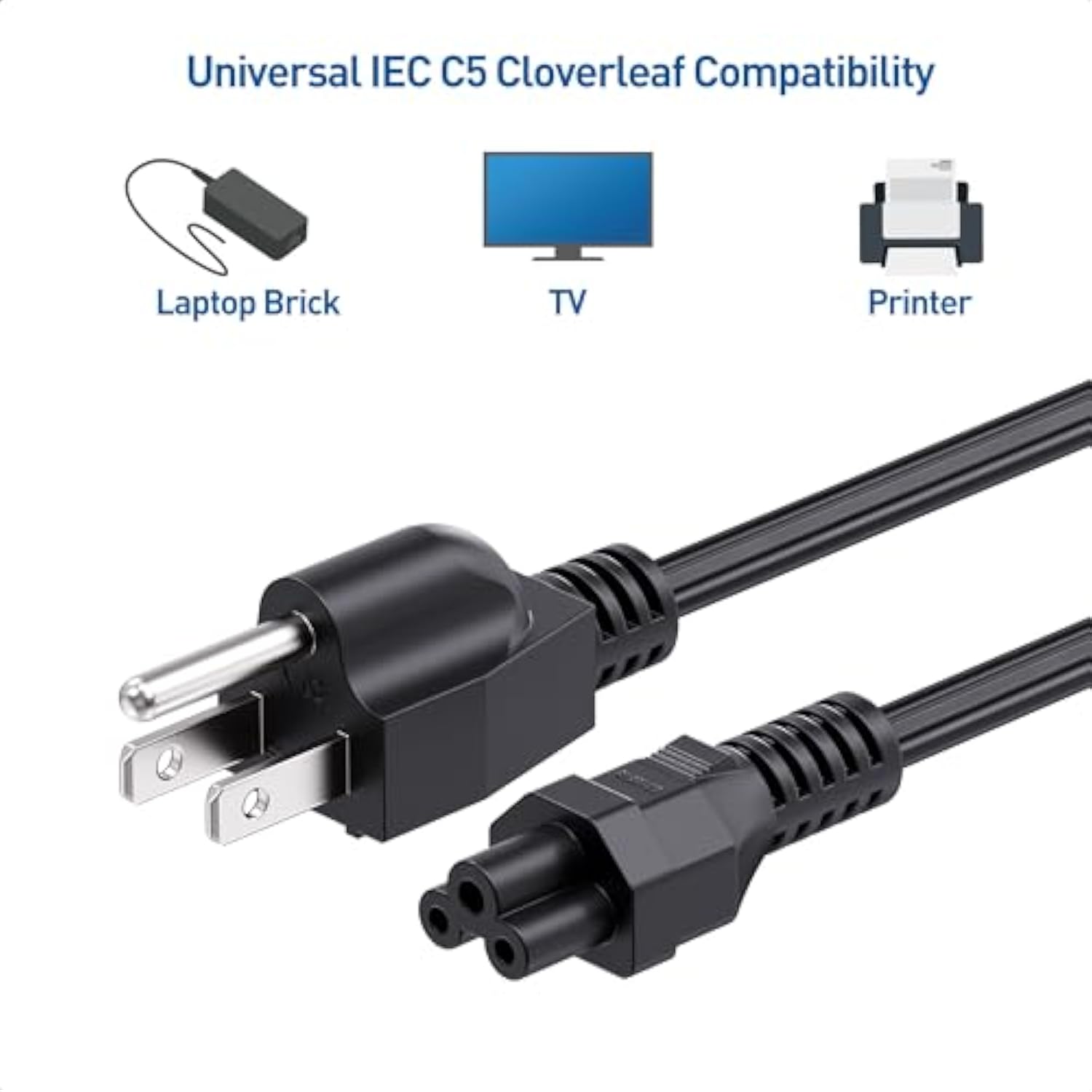 Cable Matters 2-Pack 3 Prong Power Cord - 6ft, 13A / 16AWG, Laptop Power Cord Replacement Compatible with Dell/HP/ASUS Computers, (NEMA 5-15P to IEC C5), Black