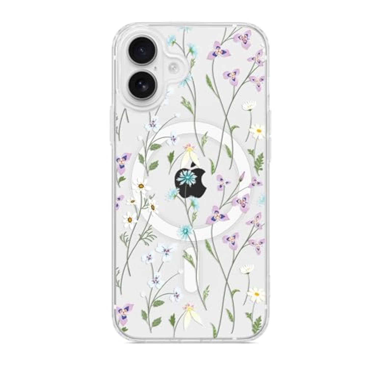 Magnetic Case For Iphone 16,Slim Floral Flower Pattern Phone Cover For Girls Women,Shockproof Tpu Bumper Hard Back Protective Phone Case,Compatible With Magsafe,(Clear/Branch Flower)