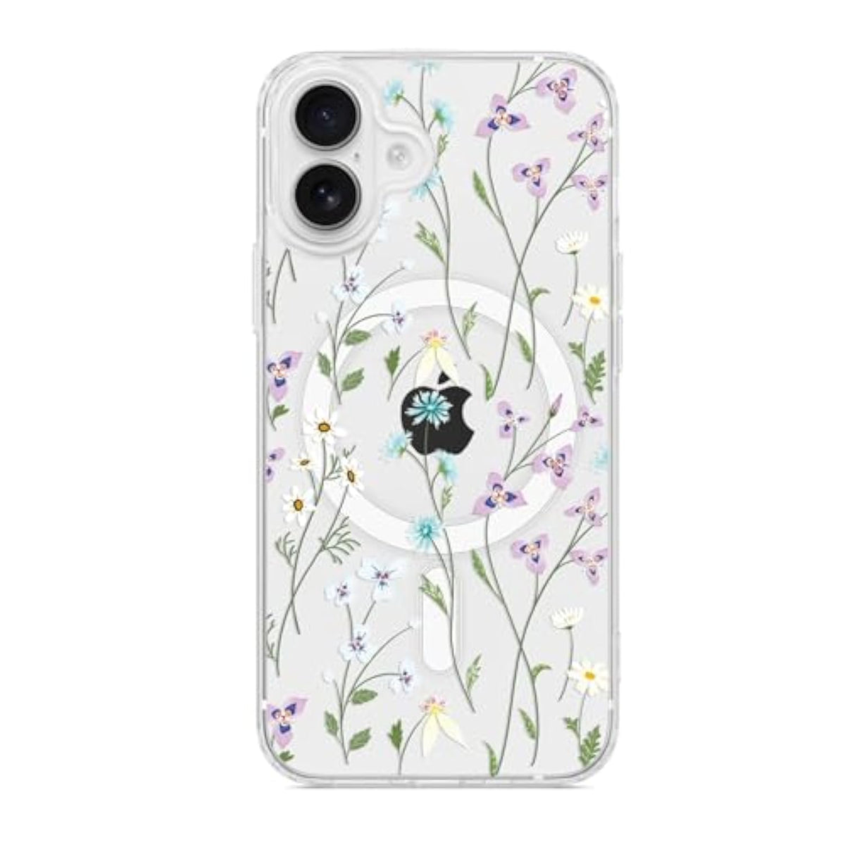 Magnetic Case For Iphone 16,Slim Floral Flower Pattern Phone Cover For Girls Women,Shockproof Tpu Bumper Hard Back Protective Phone Case,Compatible With Magsafe,(Clear/Branch Flower)