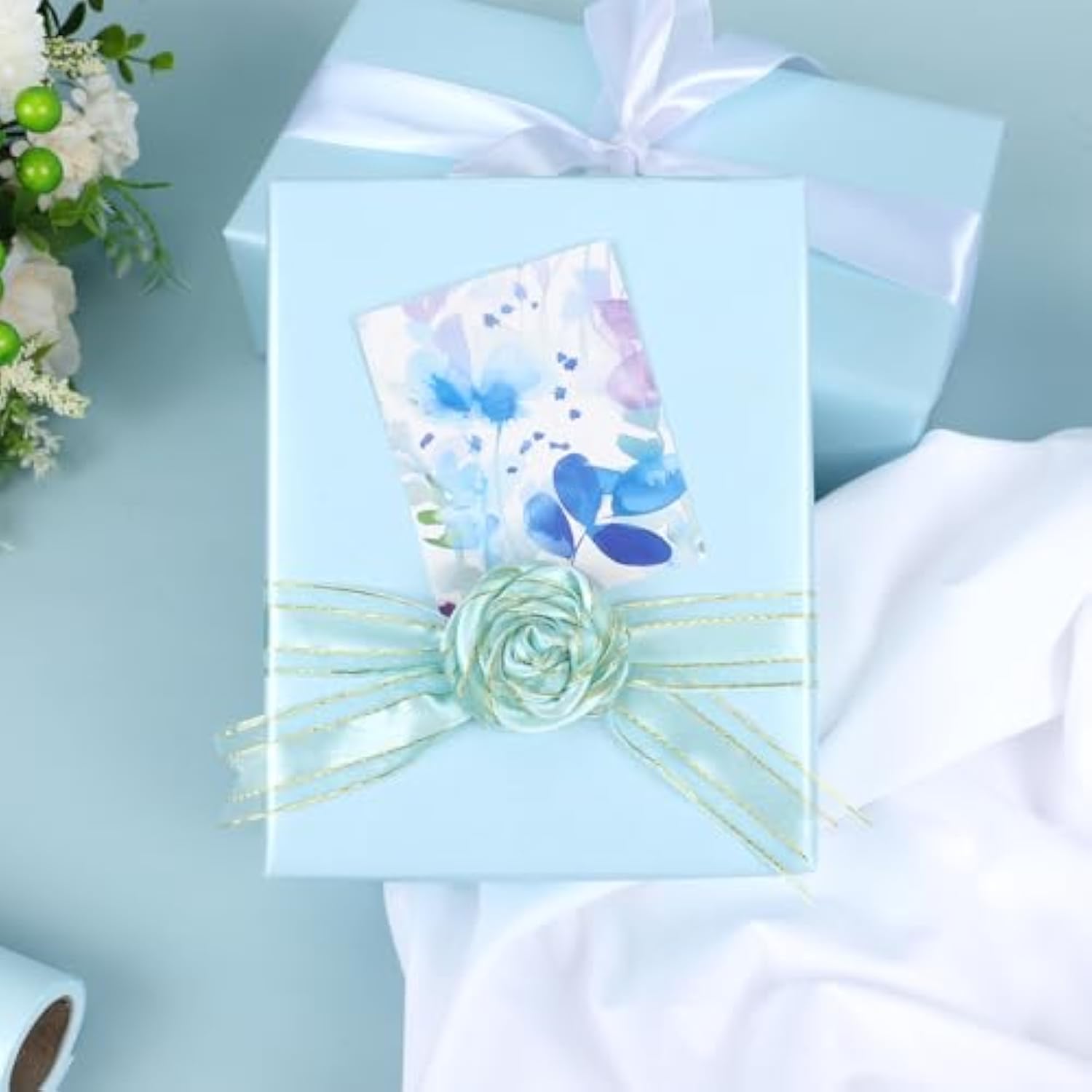 Sky Blue Matte Wrapping Paper,Solid Color Pearly-Lustre Paper,Gift Wrapping Paper,Perfect For Wedding,Valentine'S Day,Birthday, Christmas,Baby Shower,Diy Bouquet (17 Inches X 32.8 Feet)