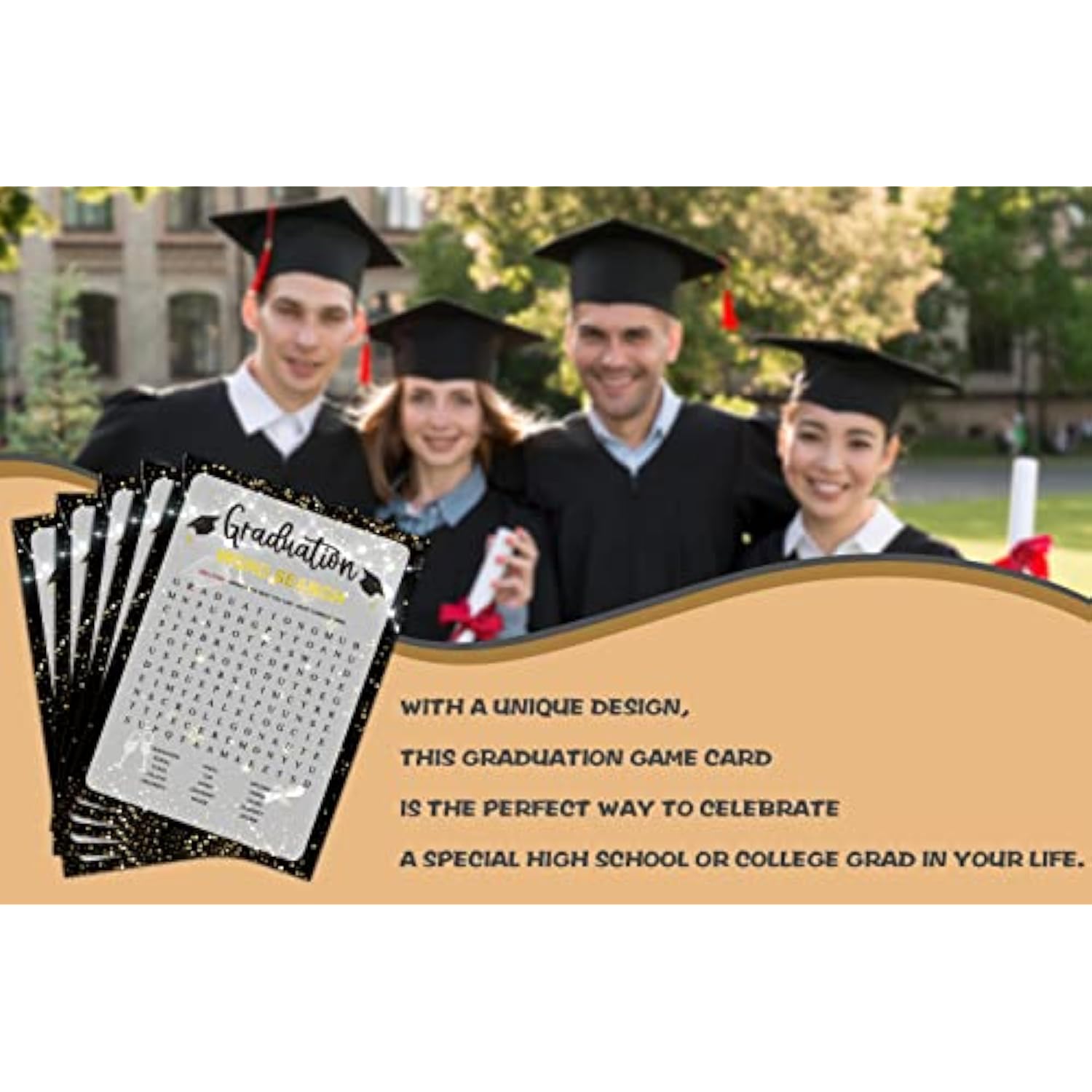 Graduation Party Games - Word Search Game Cards For The Graduate - Graduation Party Decorations 2024 - Gold & Black Grad Celebrations Party Supplies For High School/College - 30 Game Cards(G01)