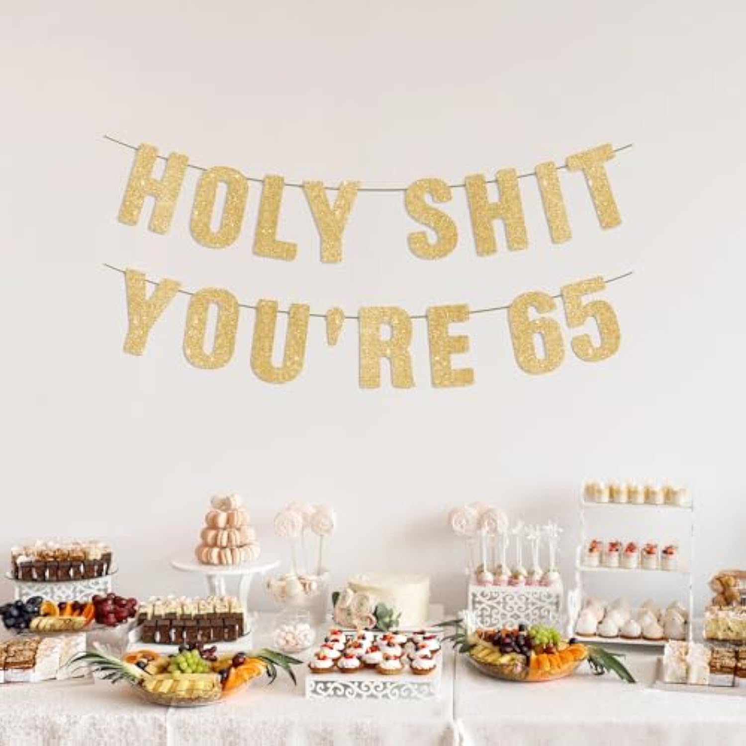 65Th Birthday Decorations For Men & Women, Funny 65 Years Old Party Sign 65 Birthday Gifts For Her & Him, Pre-Strung 65Th Party Banner - Gold Glitter