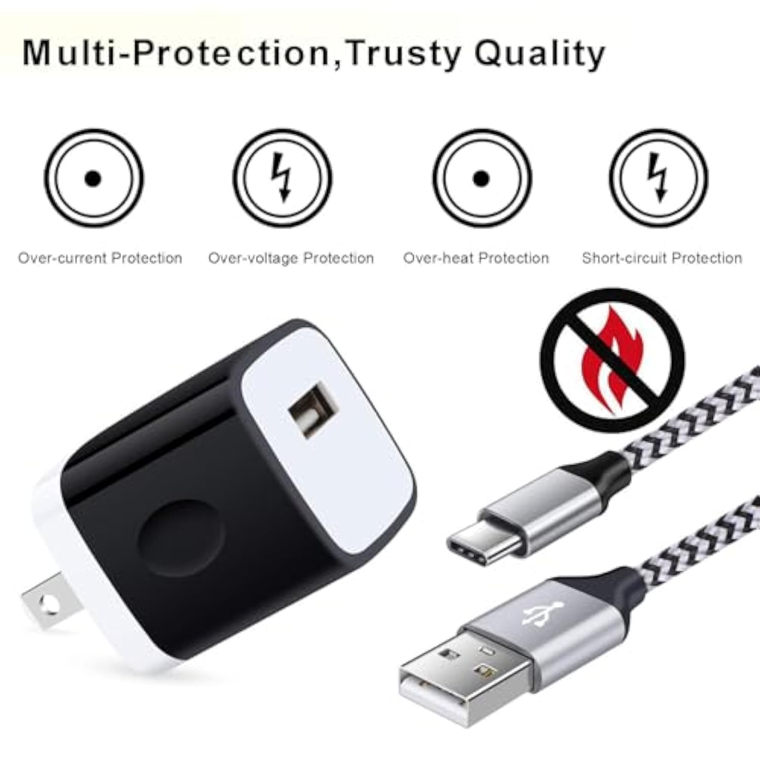 5W 1A Single Port Usb Wall Charger With 6Ft Usb Type C Charging Cable For Samsung Galaxy S25 S24 S23 Ultra S22 Ultra 5G S22 S21, Pixel 9 8 Pro 7A 7 6A 5A 5 4A 4 Xl