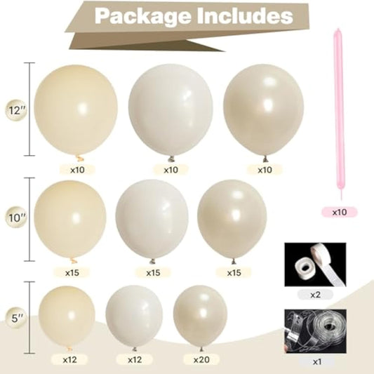 Pearl White Balloon Garland Arch Kit 132 Pcs Bow Coquette Sand White Ivory Party Balloons With Pastel Pink Long Latex Balloon For Girls Princess Wedding Baby Shower Bridal Birthday Party Decor