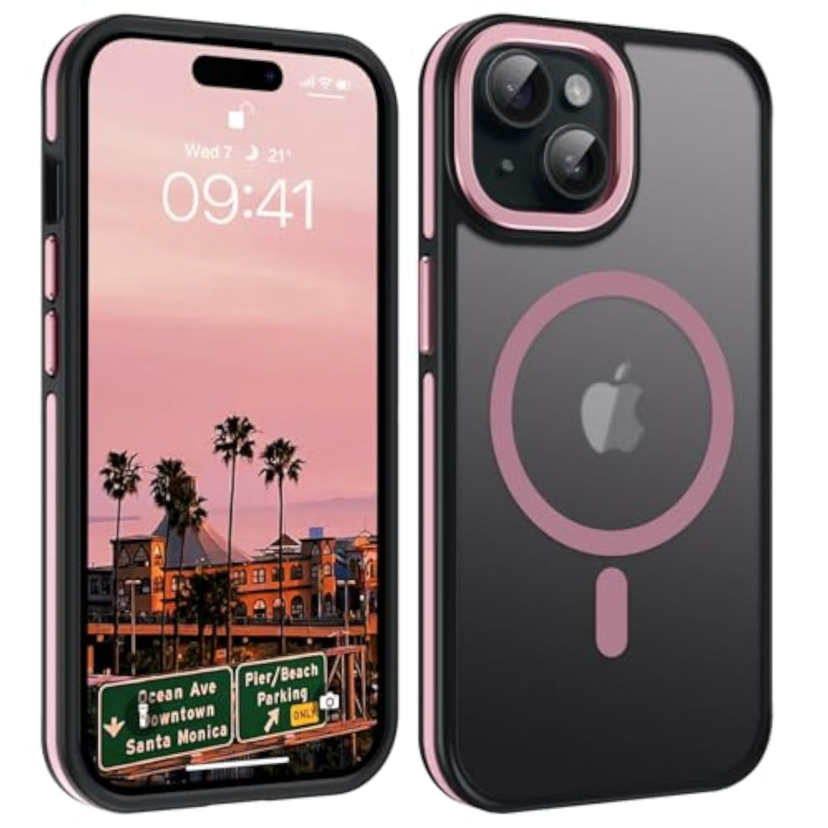 Case For Iphone 15 Plus 6.7-Inch, Iphone 15 Plus Phone Case Magnetic [Compatible With Magsafe] Slim Translucent Matte Men Women Girls Shockproof Protective Back Cover, Black/Pink