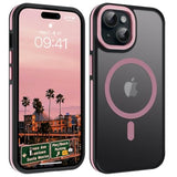 Case For Iphone 15 Plus 6.7-Inch, Iphone 15 Plus Phone Case Magnetic [Compatible With Magsafe] Slim Translucent Matte Men Women Girls Shockproof Protective Back Cover, Black/Pink
