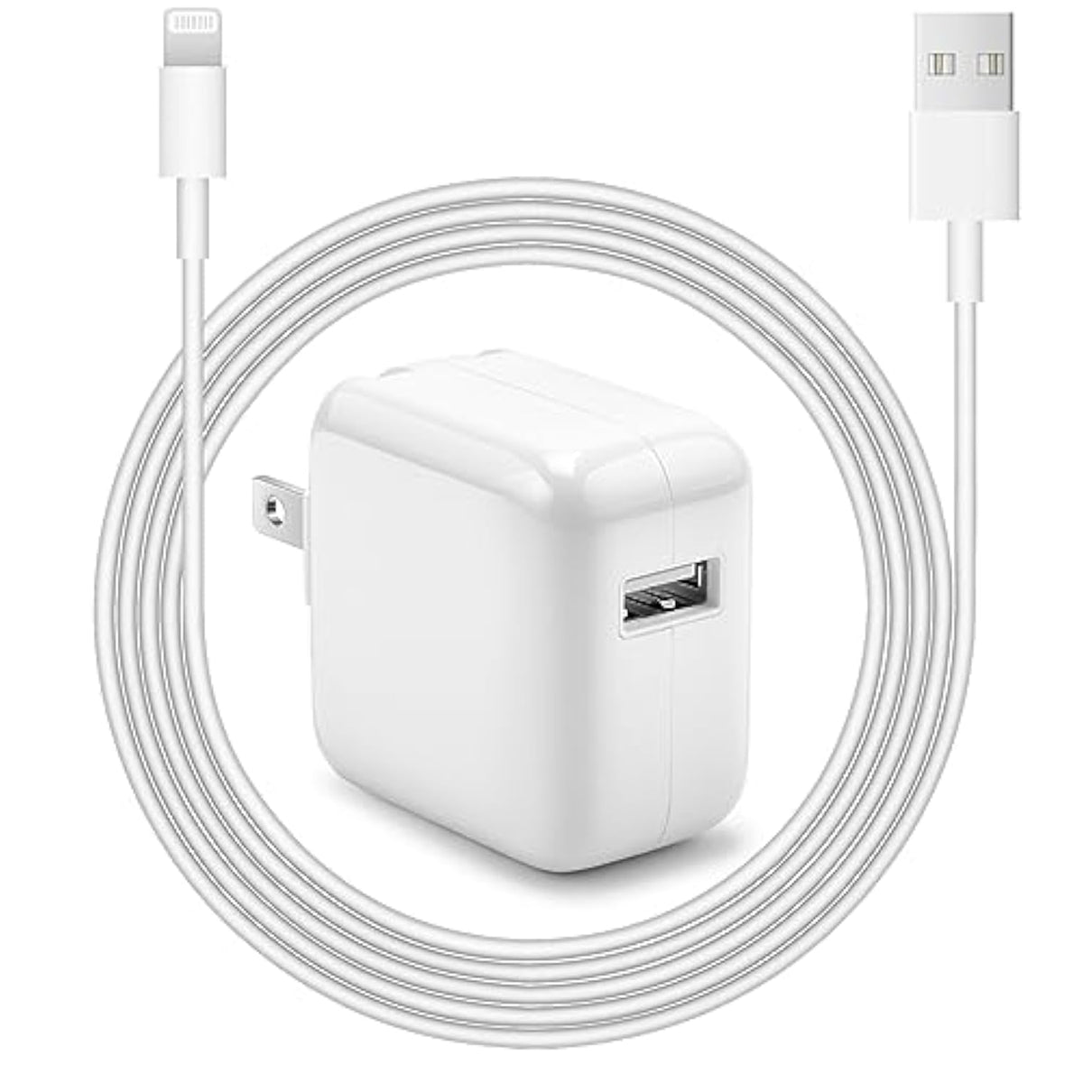 Ipad Charger Iphone Fast Charger 12W Usb Wall Charger Foldable Portable Travel Plug With Usb Charging Modem Cables Compatible With Iphone, Ipad, Ipad Mini, Ipad Air 1/2/3, Airpod