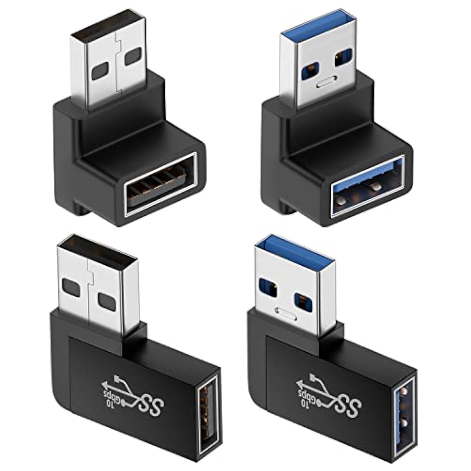 90 Degree Usb 3.0 Adapter (4 Pack), Vertical Up And Down Angle, Horizontal Lef