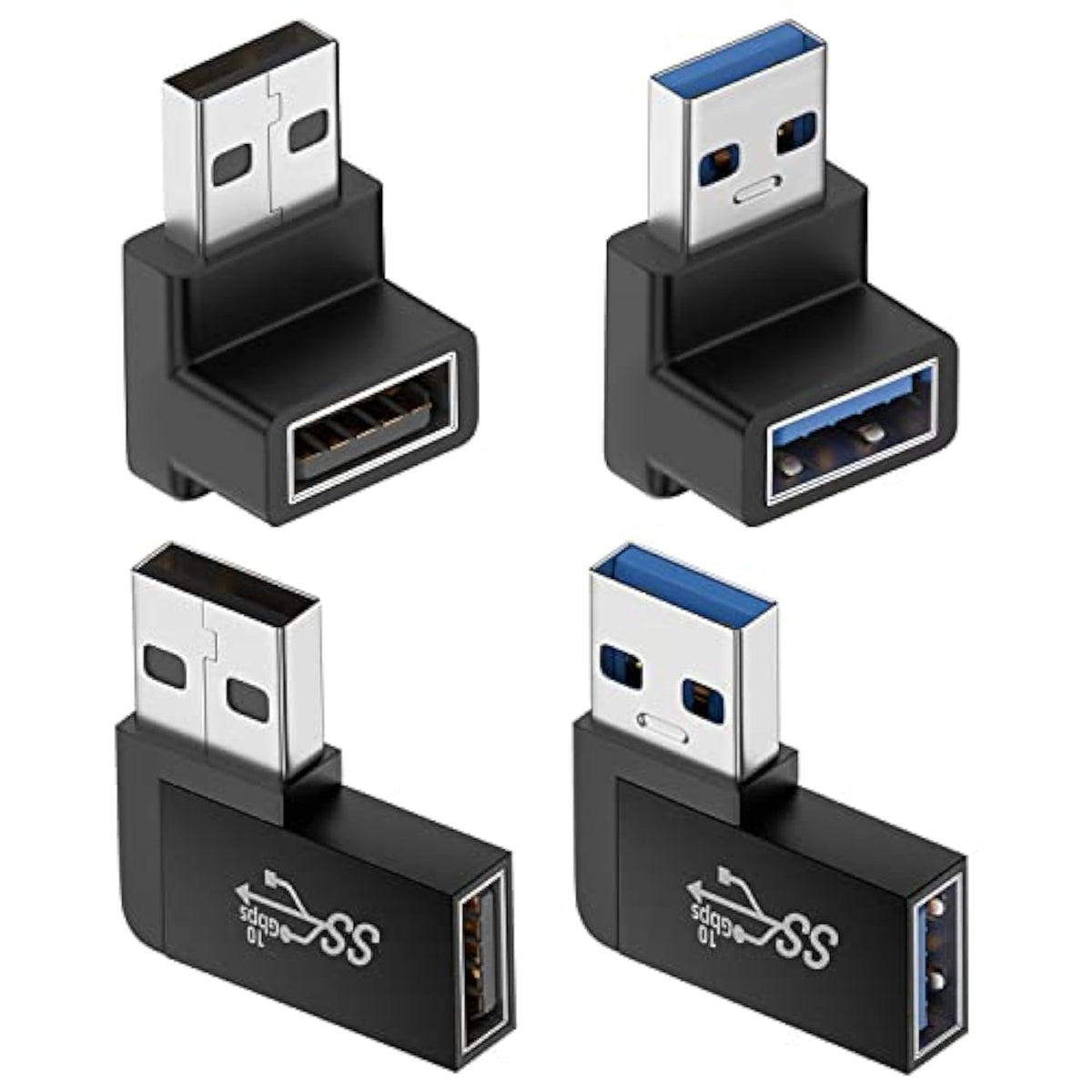 90 Degree Usb 3.0 Adapter (4 Pack), Vertical Up And Down Angle, Horizontal Lef