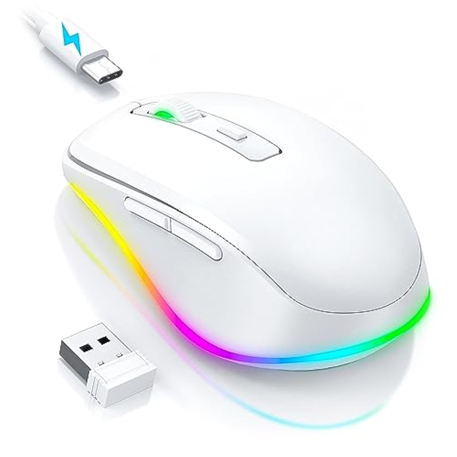 Mouse For Laptop Wireless Led Wireless Mice With Buildin Jiggler Mover, Rechargeable Moving Mouse Undetectable Wiggler Keeps Computer Awake White