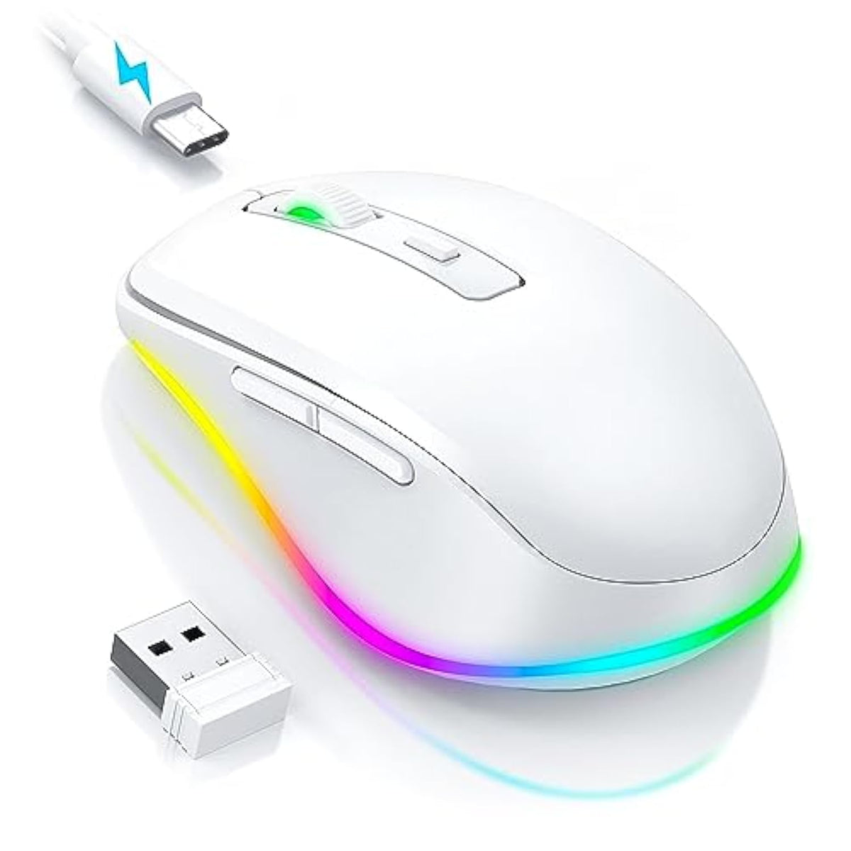 Mouse For Laptop Wireless Led Wireless Mice With Buildin Jiggler Mover, Rechargeable Moving Mouse Undetectable Wiggler Keeps Computer Awake White