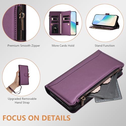 for  Galaxy A17 5g Phone Case 2026, with 1 Long Shoulder Strap, 1 Short Wrist Strap, 9 Card Slots, 1 Cash Pocket, Kistand, Wireless Charging,