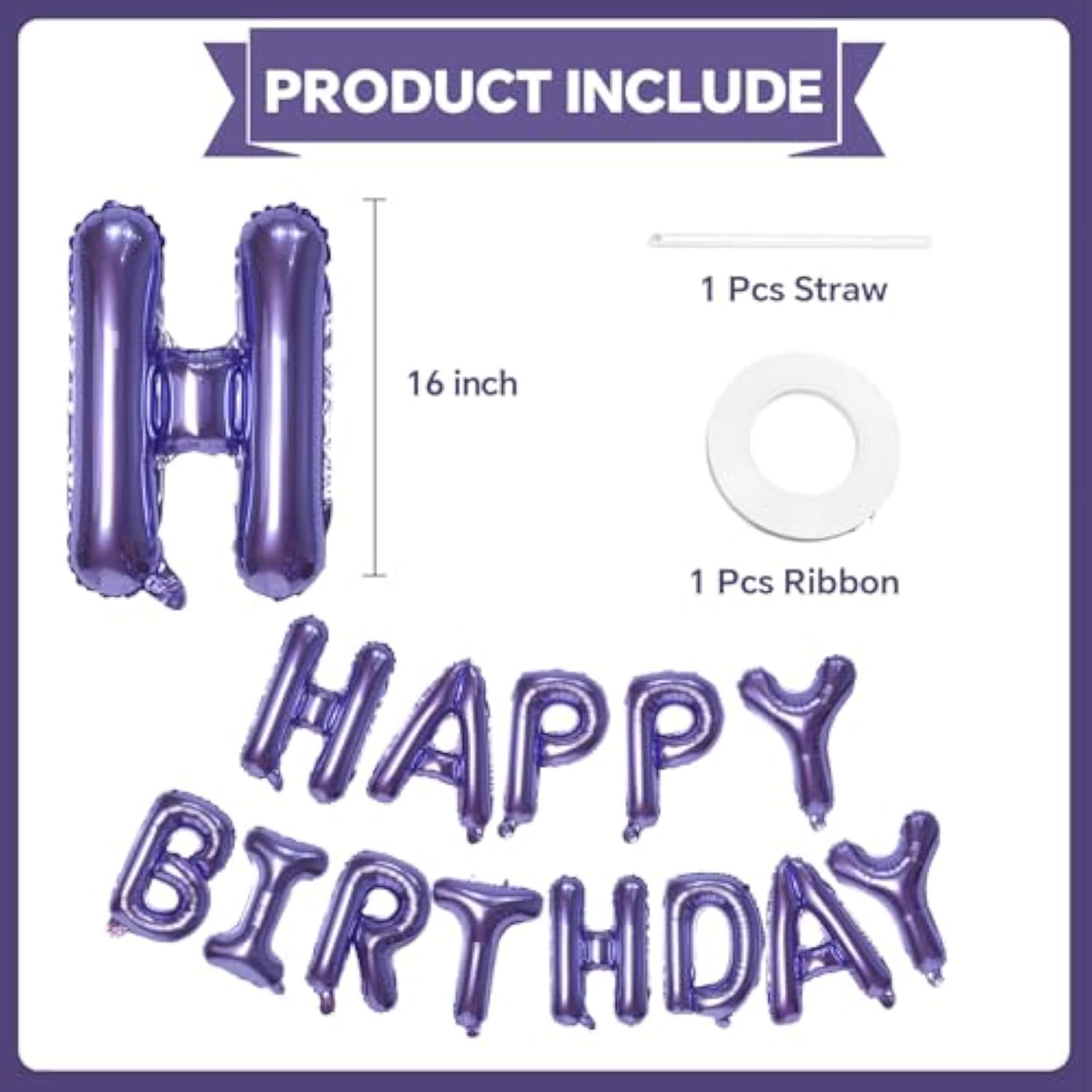 Pruple Happy Birthday Balloons Banner, 16 Inch Mylar Foil Letters Balloon Sign For Birthday Party Decorations Photo Booth Backdrop