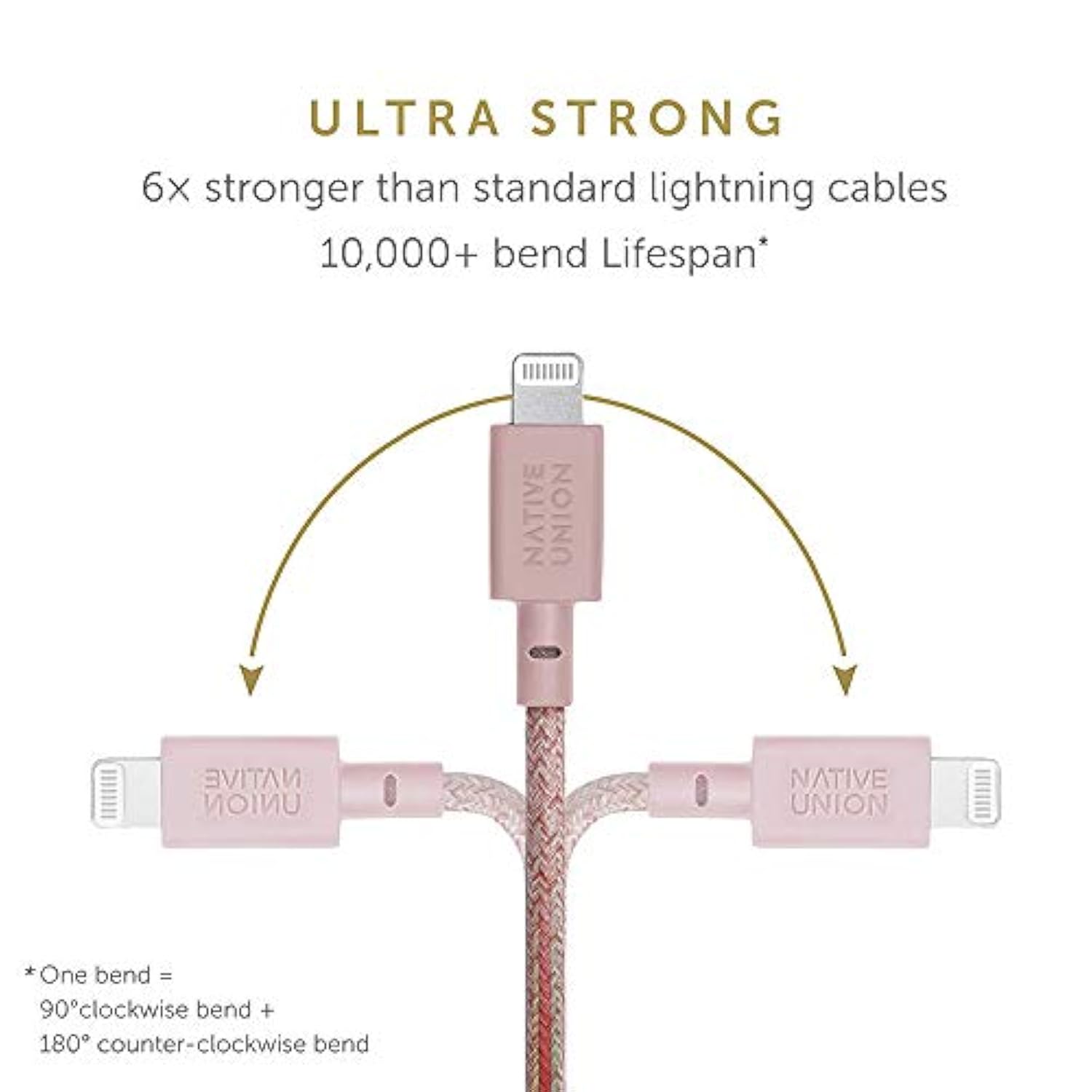 Native Union Belt Cable USB-C to Lightning - 10ft Ultra-Strong Reinforced Cable [MFi Certified] for iPhone 14, Phone 14 Plus, iPhone 14 Pro, iPhone 14 Pro Max, iPhone 13 and Earlier (Rose)