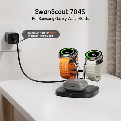 Dual Watch Charger for  Galaxy Watch 8 Classic/8/Ultra/7/6/6 Classic/5 Pro/5/4/3/Active 2, for Galaxy Buds 3 Pro/3/2 Pro, 3 in 1 Wireless