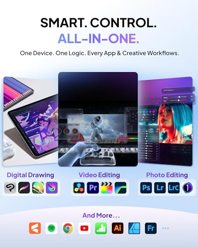 Elite Plus All-In-Creative Console, Bluetooth Programmable Keyboard Controller For Photo & Video Editing, Color Grading, Illustration, Works With Procreate, Adobe, Davinci (Aurora Violet)