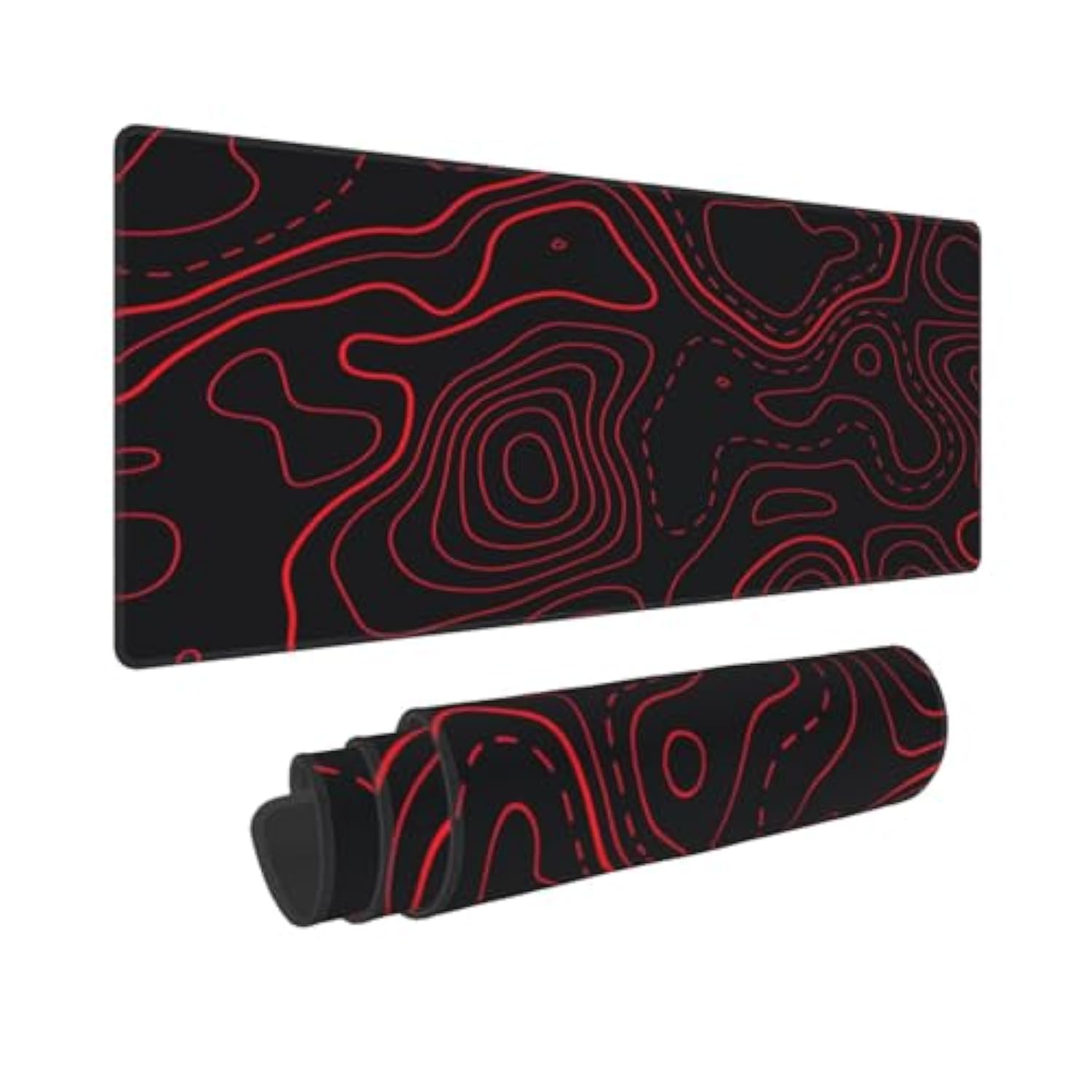 Red Black Topographic Gaming Mouse Pad Large Desk Mat With Stitched Edges Extended Xl Mousepad With Anti-Slip Base, Keyboard Pads For Work Office 31.5 X 11.8 In