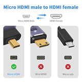 90 Degree Micro Hdmi To Hdmi Adapter 8K, 48Gbps Left Angle Micro Hdmi Male To