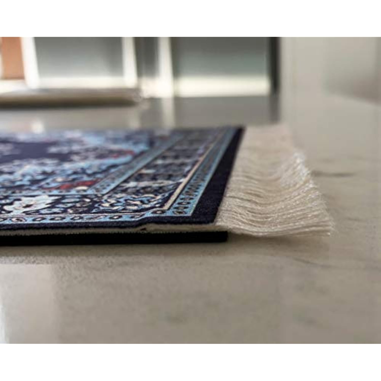Beautiful Oriental Rug Style Mousepad, Navy Miniature Carpet Computer Mouse Pad, Rectangular, Non-Slip, Elegant Office Accessories