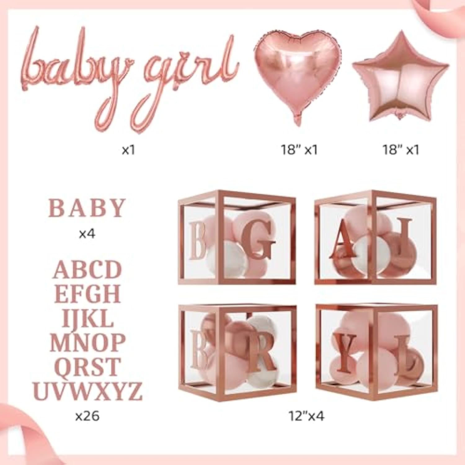 134pcs Rose Gold Balloon Arch Kit with Baby Boxes & Butterfly Stickers for Party